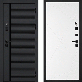 Дверь входная с черной ручкой Галактика-173/Панель PR-103, металл 1.5 мм, 2 замка, черный/белый