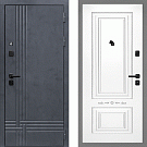 Дверь входная Скандинавия/S-04, бетон антрацит/эмаль белая, патина серебро