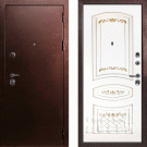 Дверь входная C-3/Панель эмаль Смальта-05, металл 1.5 мм, 2 замка, медный антик/белый Ral9003, патина золото