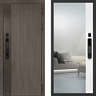 Дверь входная Ривьера с зеркалом, с электронным замком, дымчатый камень/белый