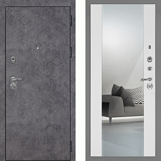 Дверь входная Тетра-126/PR-71Z с зеркалом, бетон темный/белый