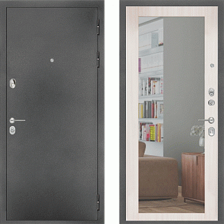 Дверь входная Премиум SB, антик серебро/сандал светлый, зеркало Стандарт