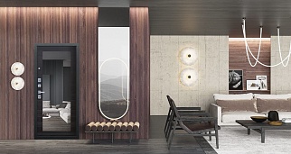 Дверь входная Модерн с зеркалом, антик серебро/венге поперечный