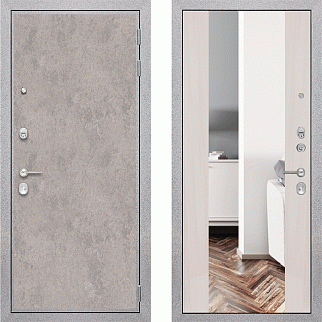 Дверь входная Лофт, бетон светлый/сандал светлый, зеркало XXL