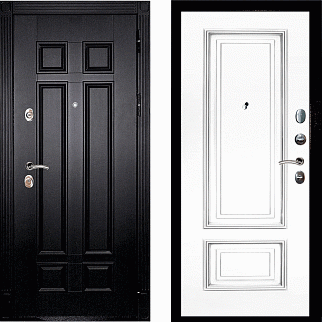 Дверь входная Гера-2/Панель эмаль Смальта-08, металл 1.5 мм, 2 замка KALE, венге/белый Ral9003, патина серебро